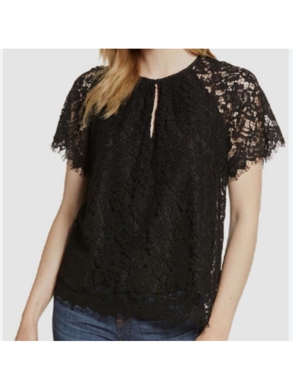 J. CREW Short Sleeve Keyhole Lace Floral Top L